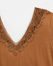 Camel lace-finish t-shirt Camel color Natalys