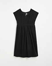 Black dress with English embroidery Black color  Natalys
