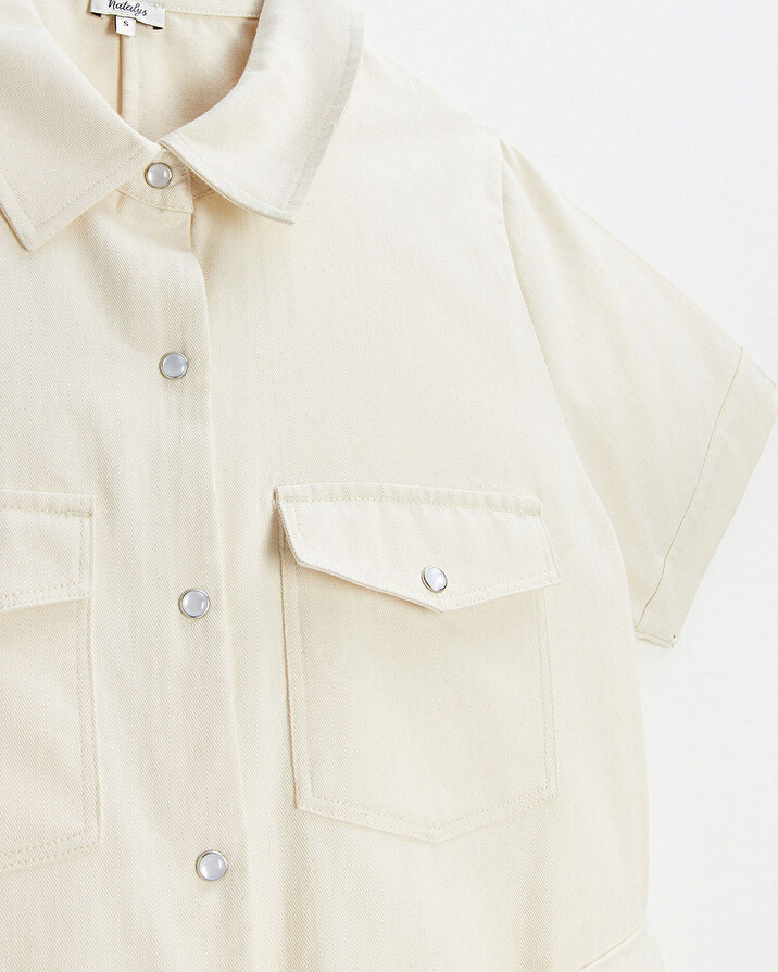 Long twill jumpsuit Beige color  Natalys