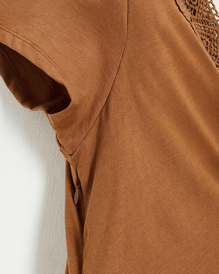 Camel lace-finish t-shirt Camel color Natalys