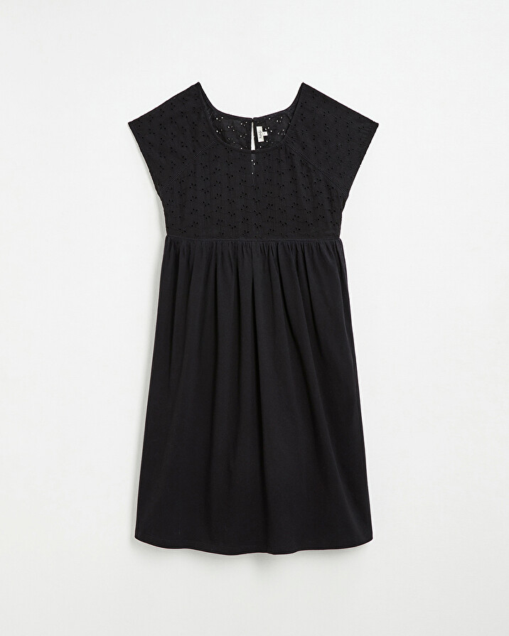 Black dress with English embroidery Black color  Natalys