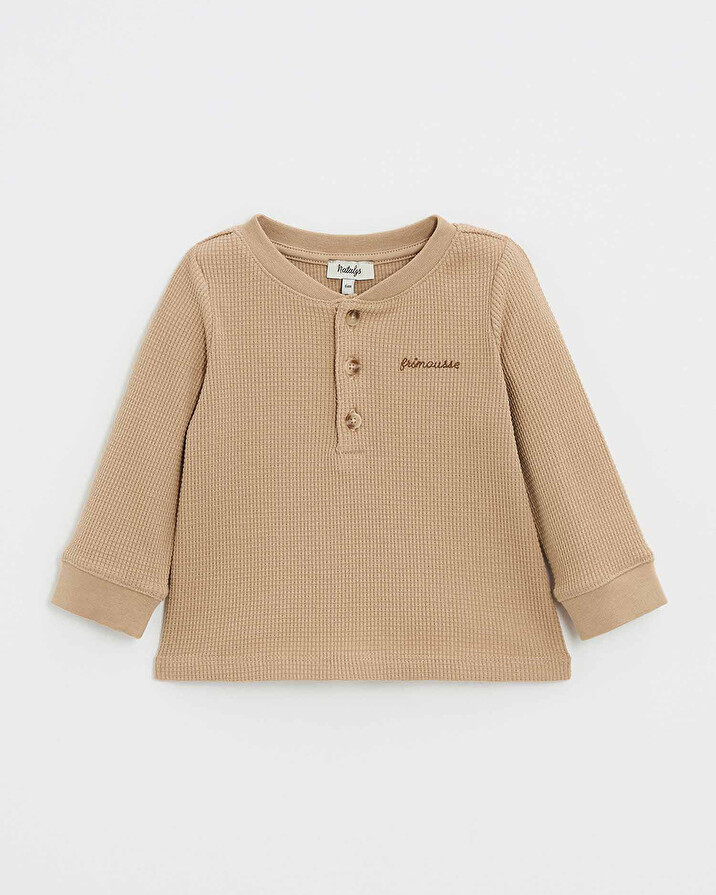 Embroidered long-sleeved t-shirt Caramel color  Natalys