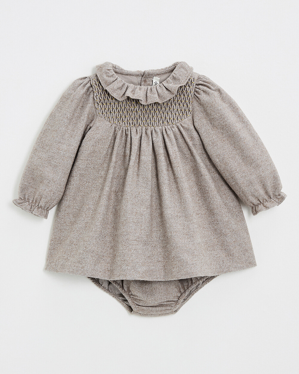 Long sleeve flannel dress Beige color  Natalys