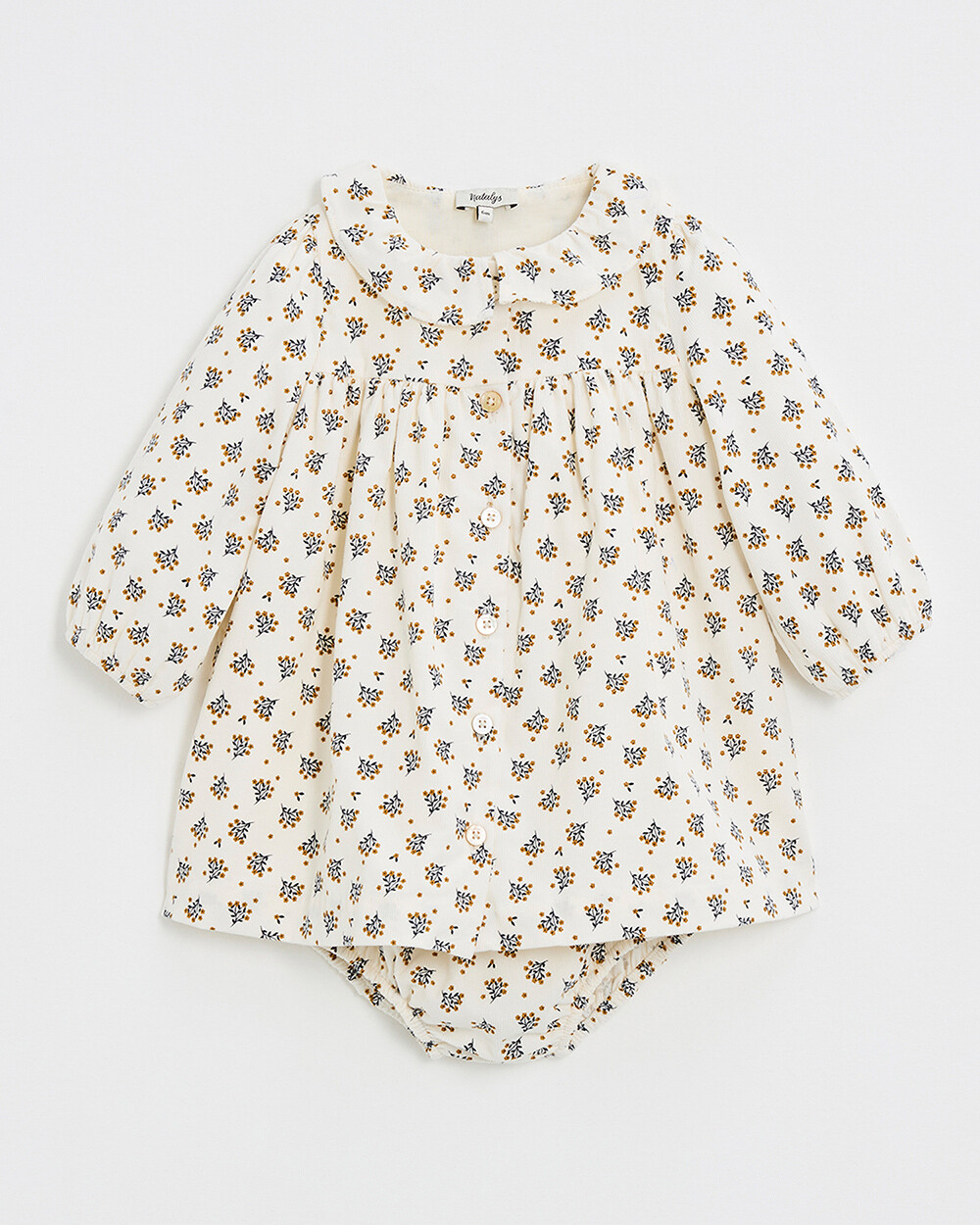 Long sleeve velvet dress Gold button print  Natalys