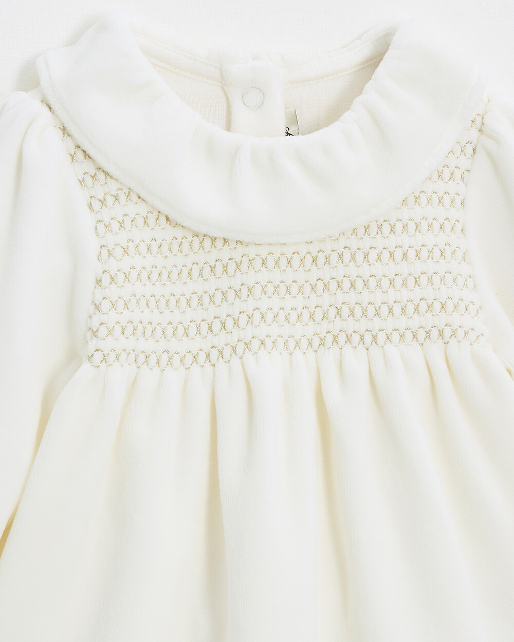 Two-piece pajamas in smocked velvet Ecru color Natalys