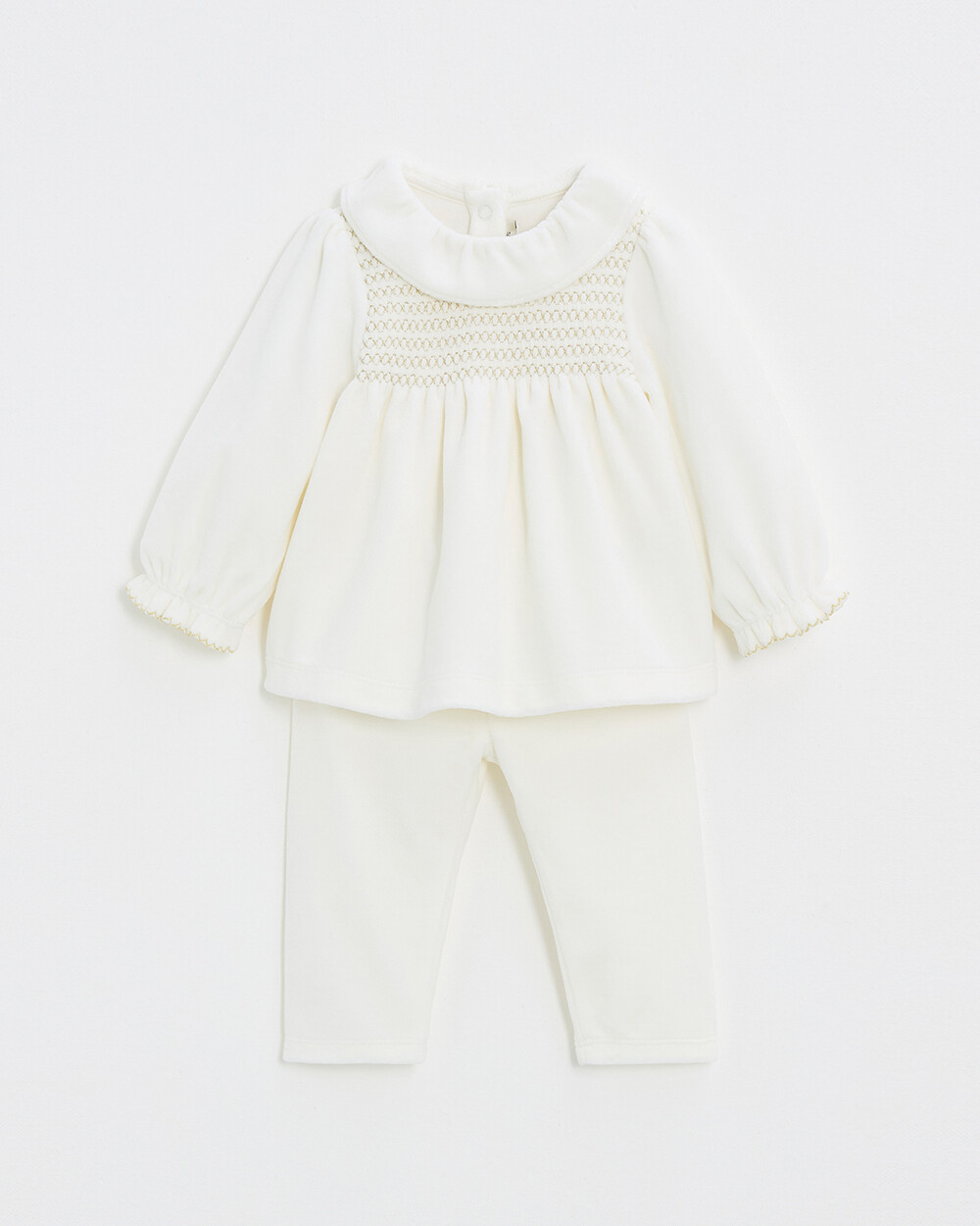 Two-piece pajamas in smocked velvet Ecru color Natalys