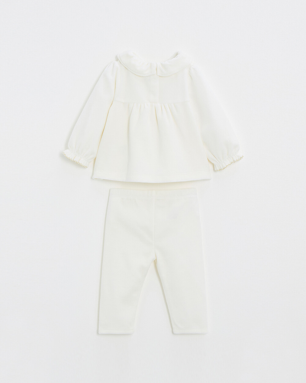 Two-piece pajamas in smocked velvet Ecru color Natalys