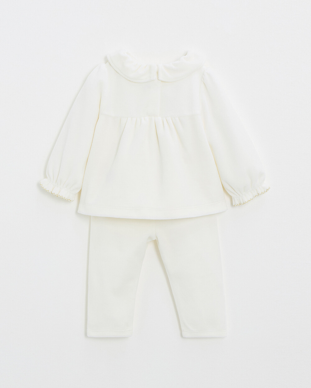 Two-piece pajamas in smocked velvet Ecru color Natalys