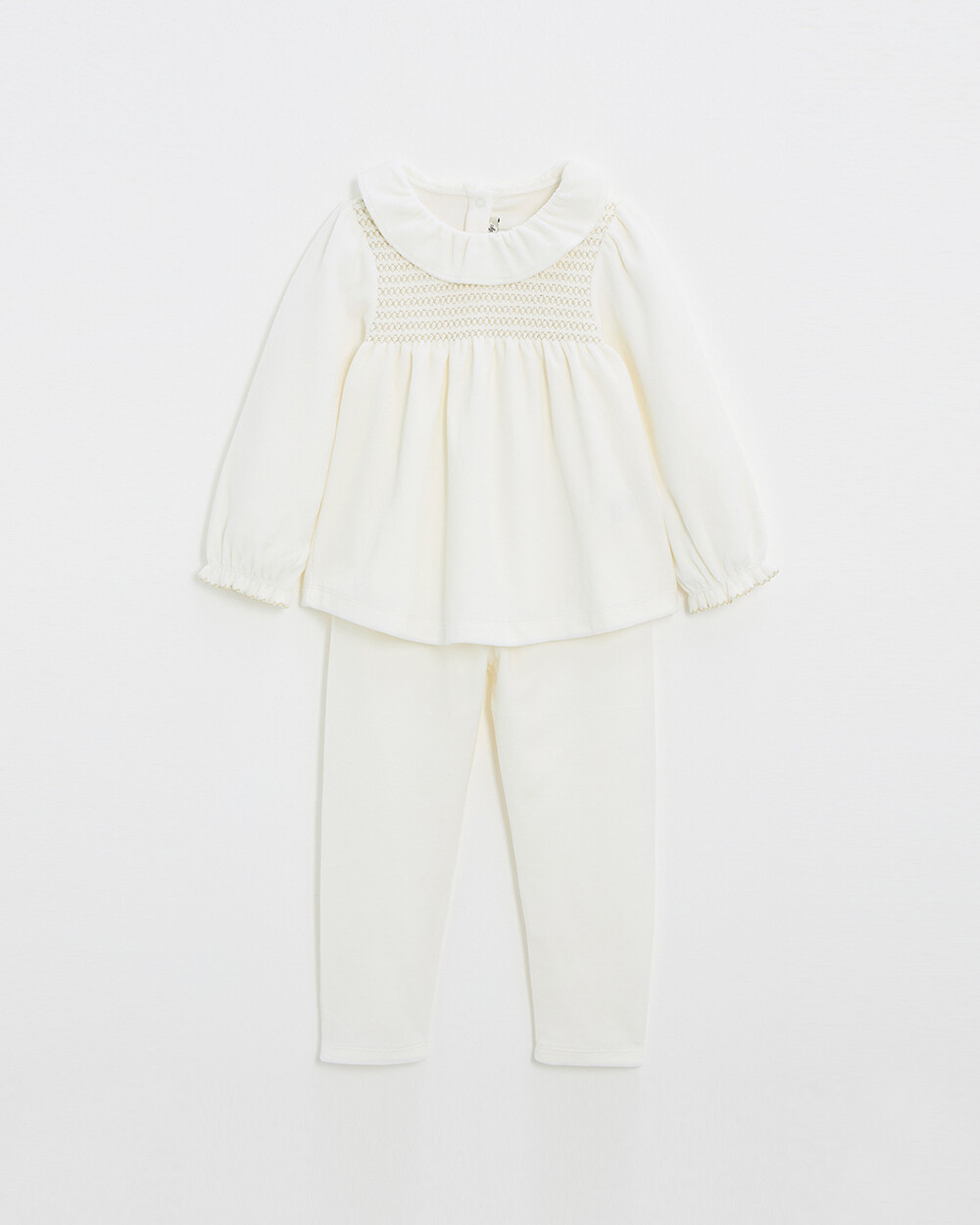 Two-piece pajamas in smocked velvet Ecru color  Natalys