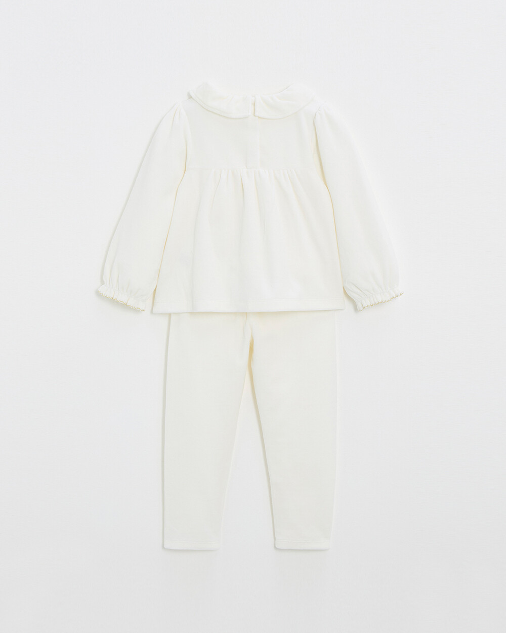 Two-piece pajamas in smocked velvet Ecru color  Natalys