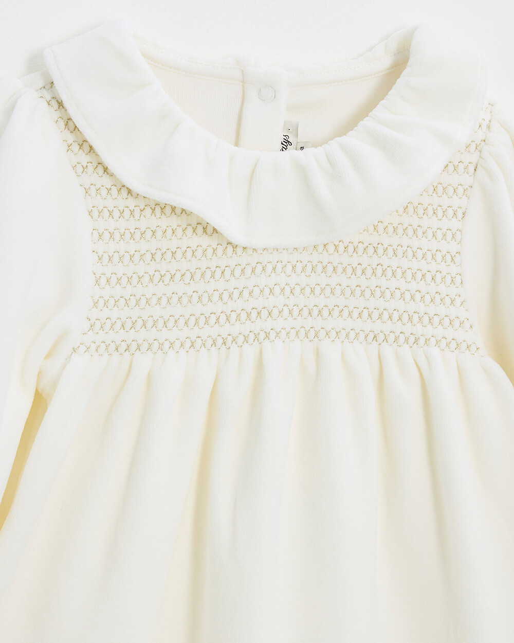 Two-piece pajamas in smocked velvet Ecru color  Natalys