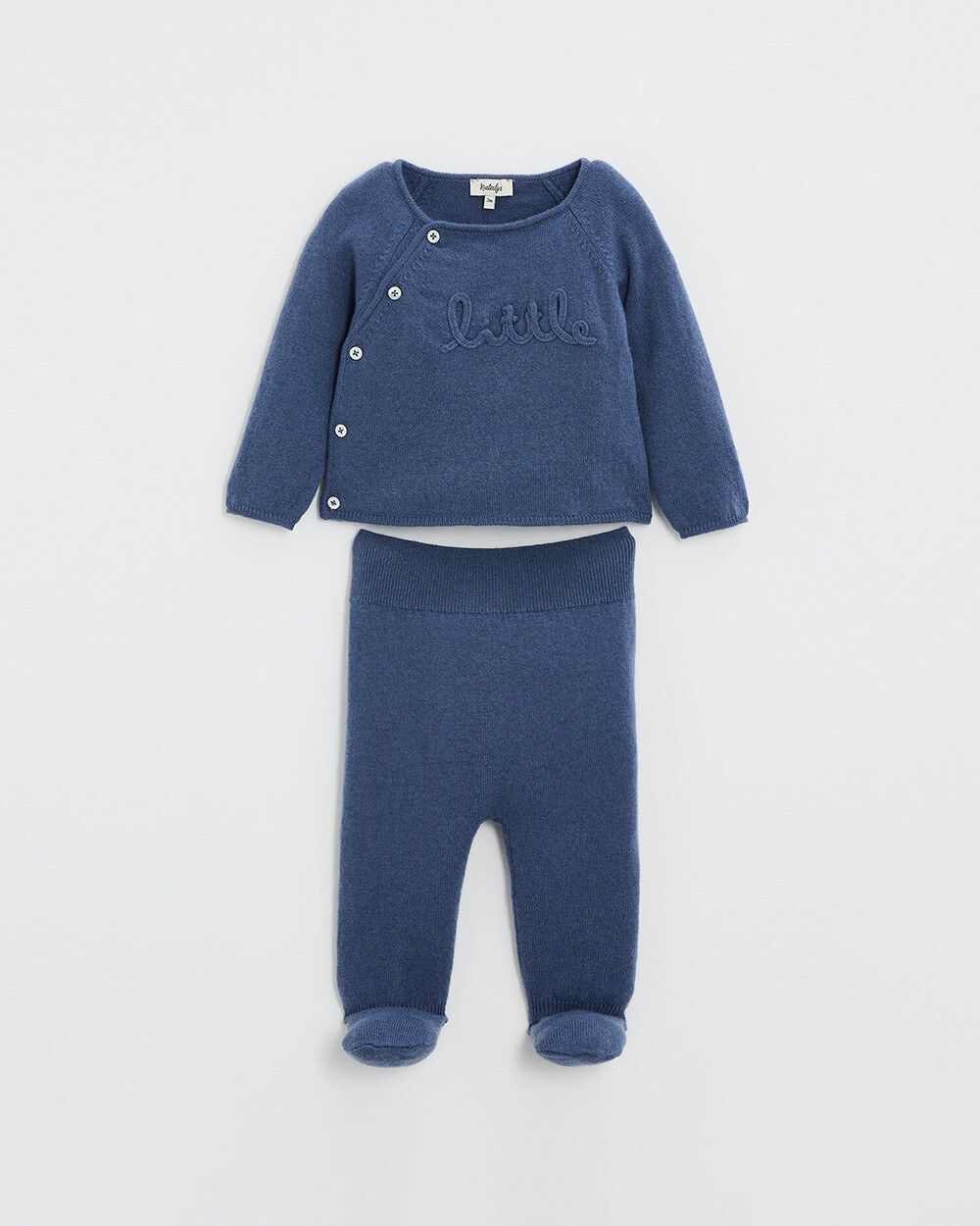 Embroidered Merino wool set Blue color  Natalys
