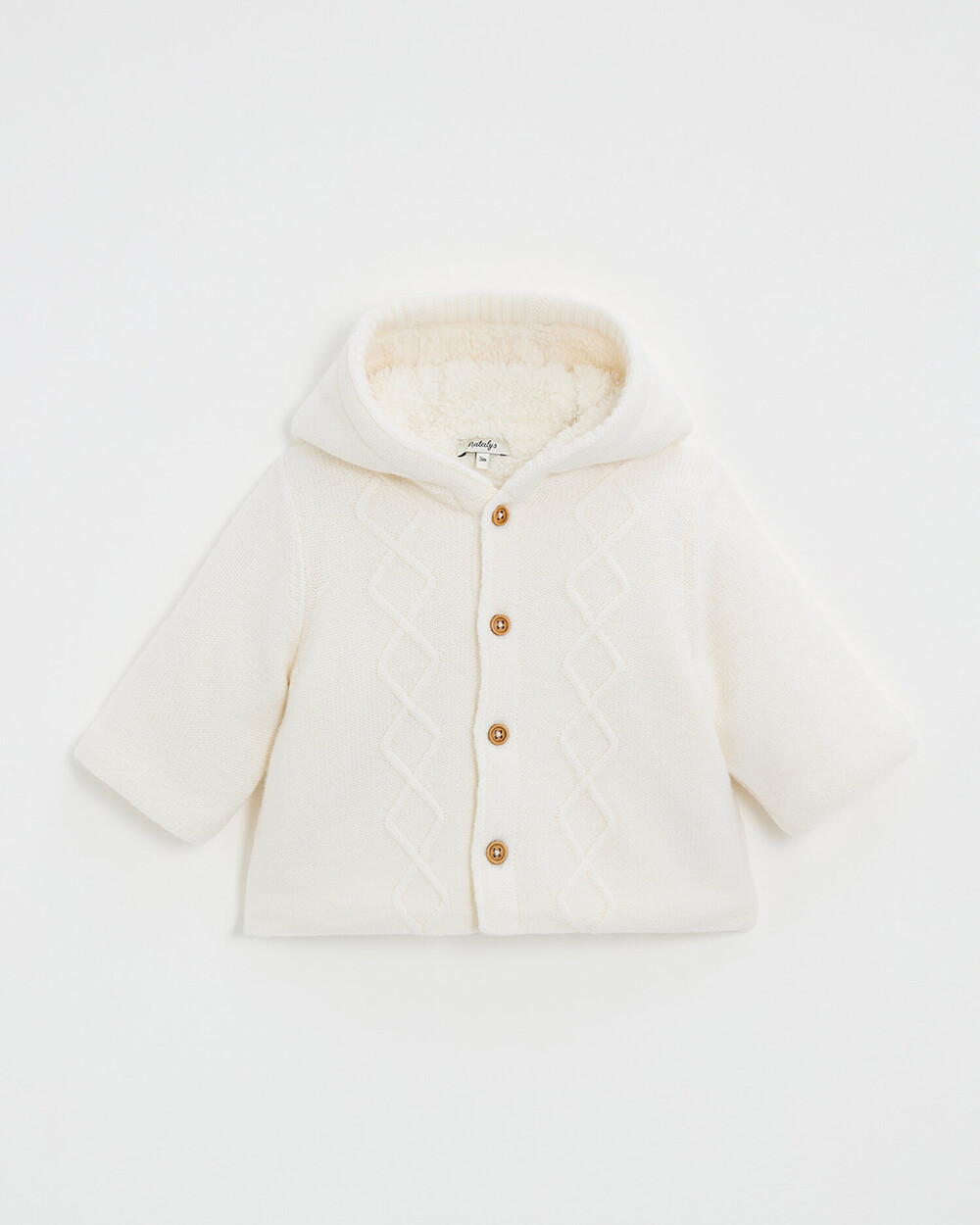 Merino wool hooded jacket Ecru color  Natalys