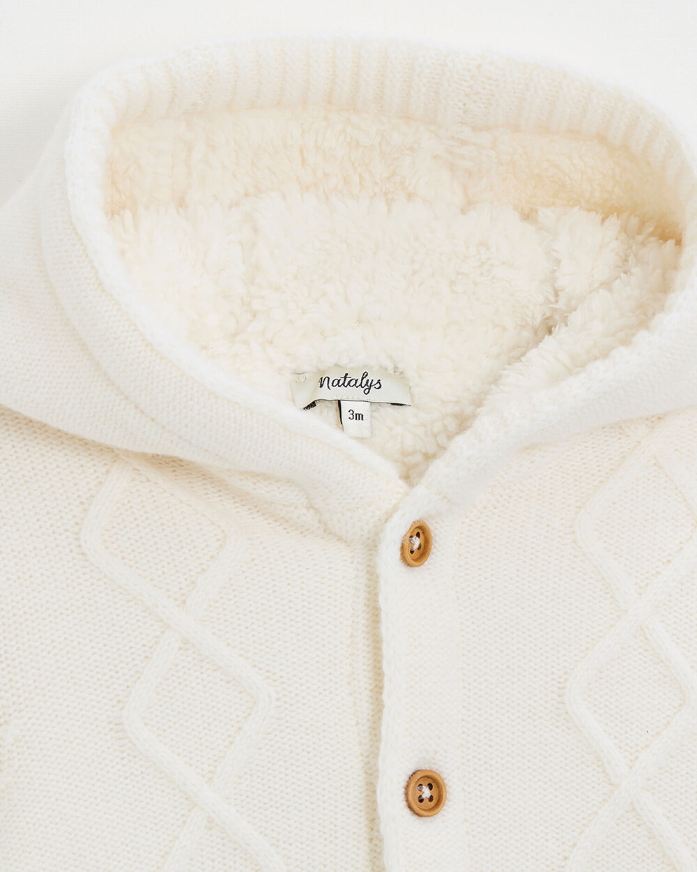 Merino wool hooded jacket Ecru color  Natalys