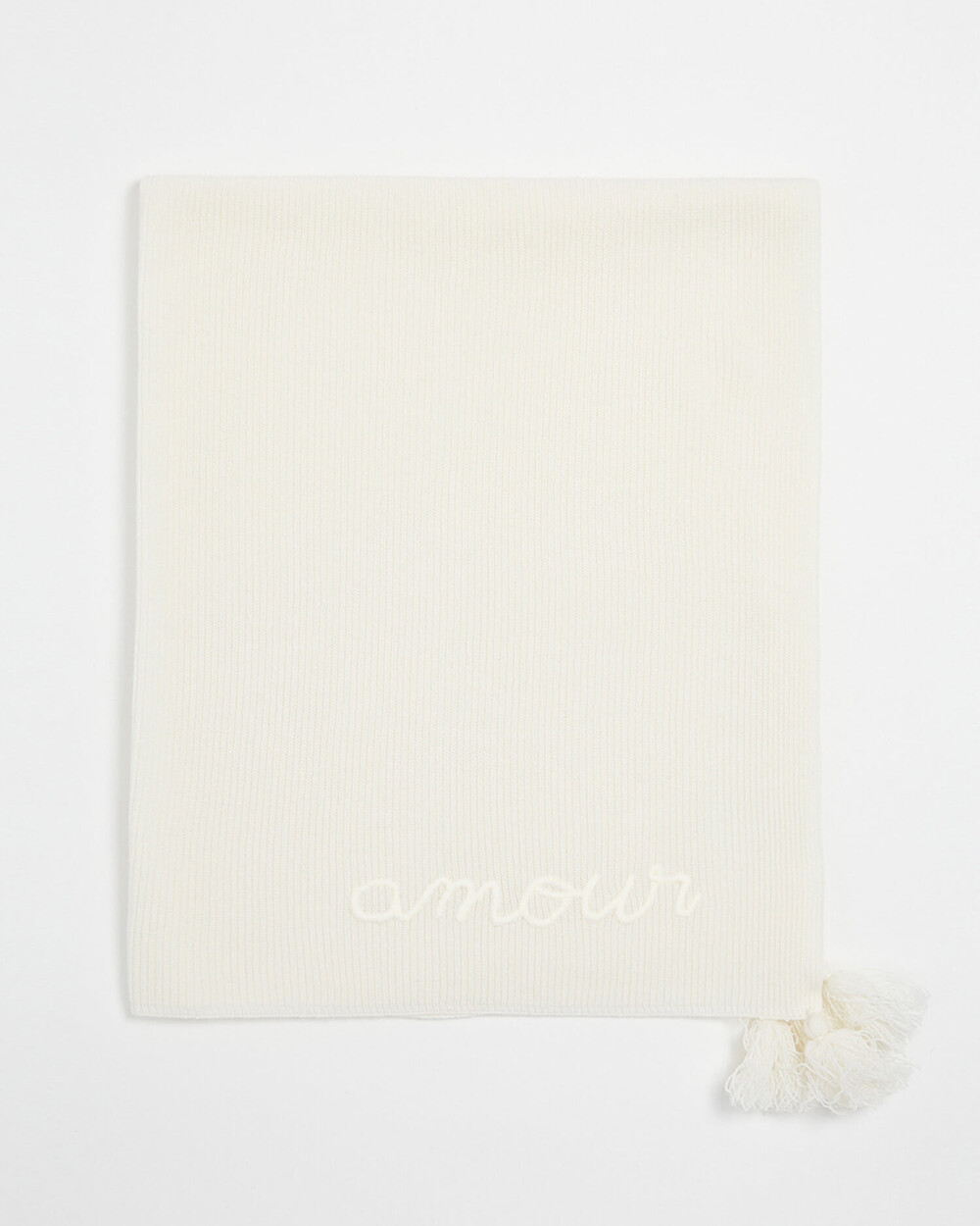 Embroidered Merino wool blanket Ecru color  Natalys