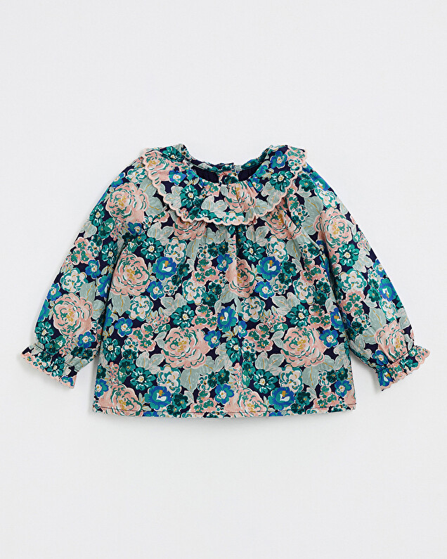 Printed poplin blouse Large flower print  Natalys