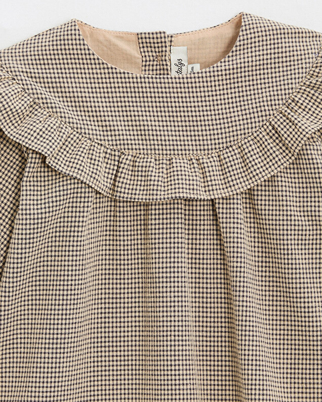 Gingham blouse Anthracite grey/beige color  Natalys
