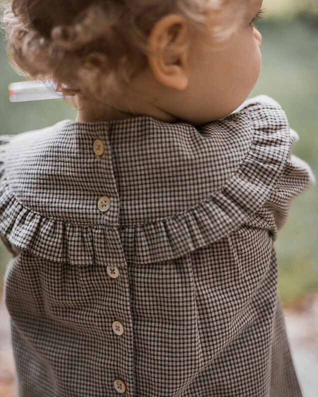 Gingham blouse Anthracite grey/beige color  Natalys