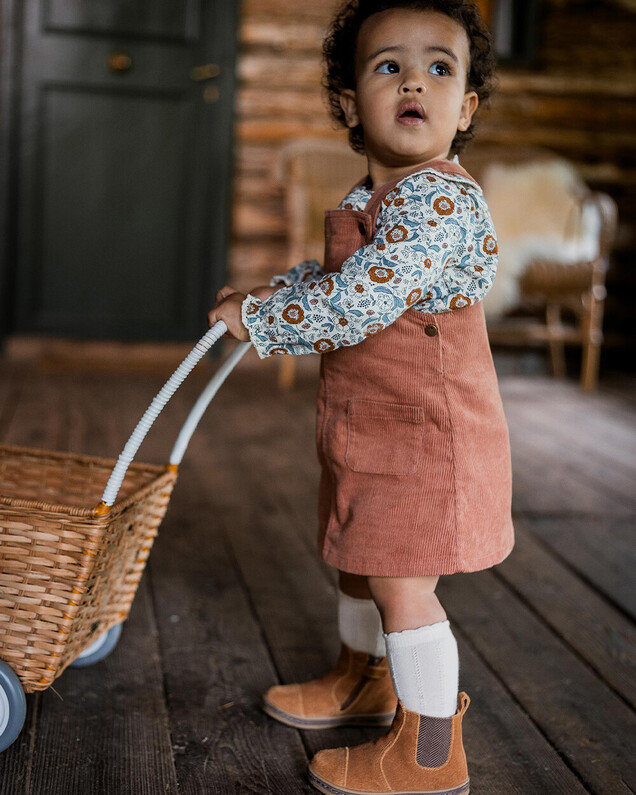 Velvet overall dress Begonia pink colors  Natalys