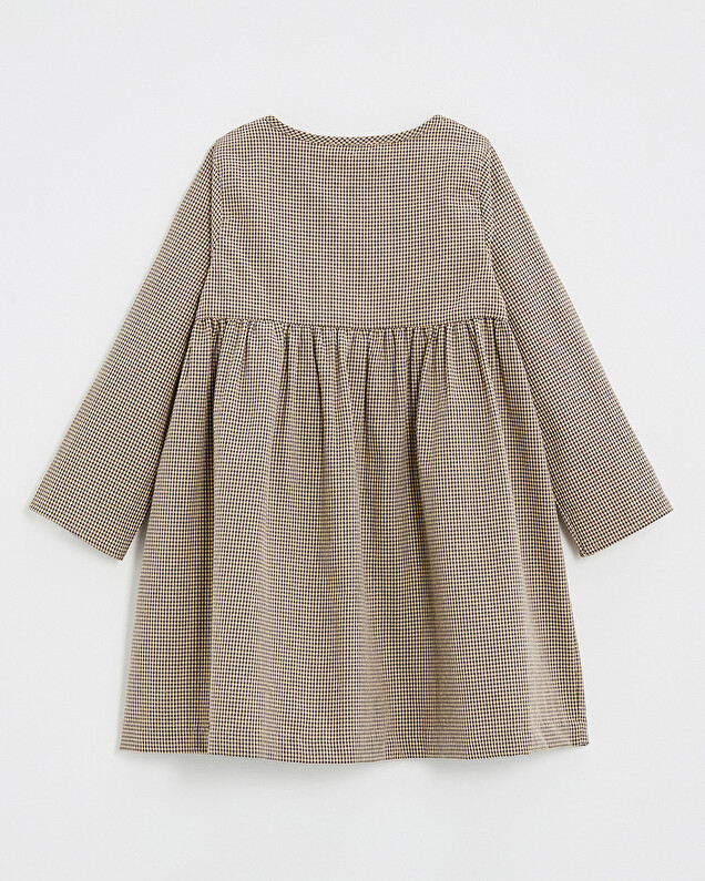 Long-sleeved gingham dress Anthracite grey/beige color  Natalys