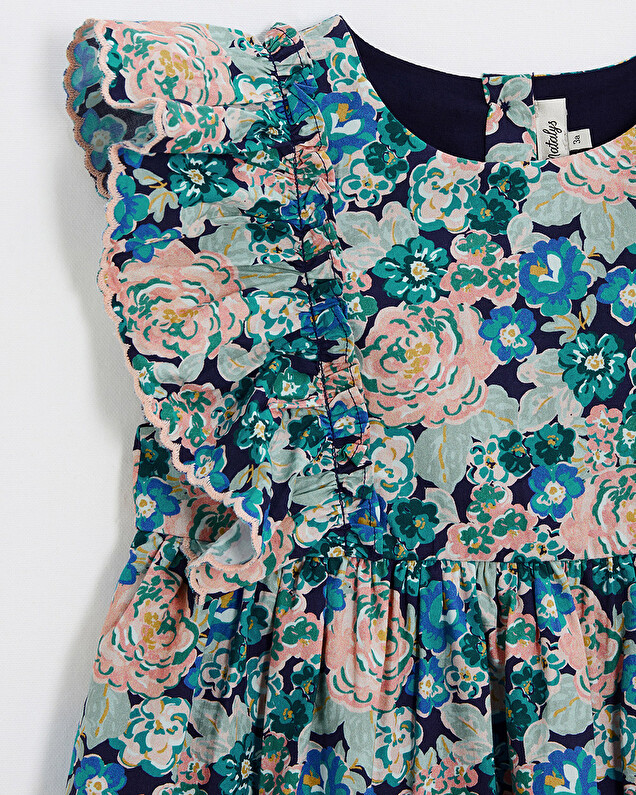 Sleeveless poplin dress Large flower print  Natalys