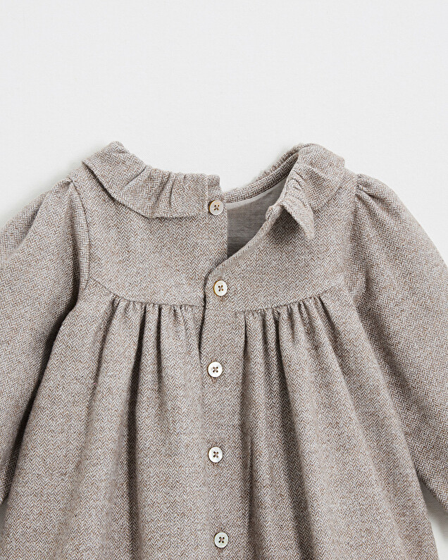 Long sleeve flannel dress Beige color  Natalys