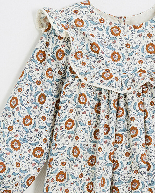 Long sleeve printed dress Folk flower print  Natalys