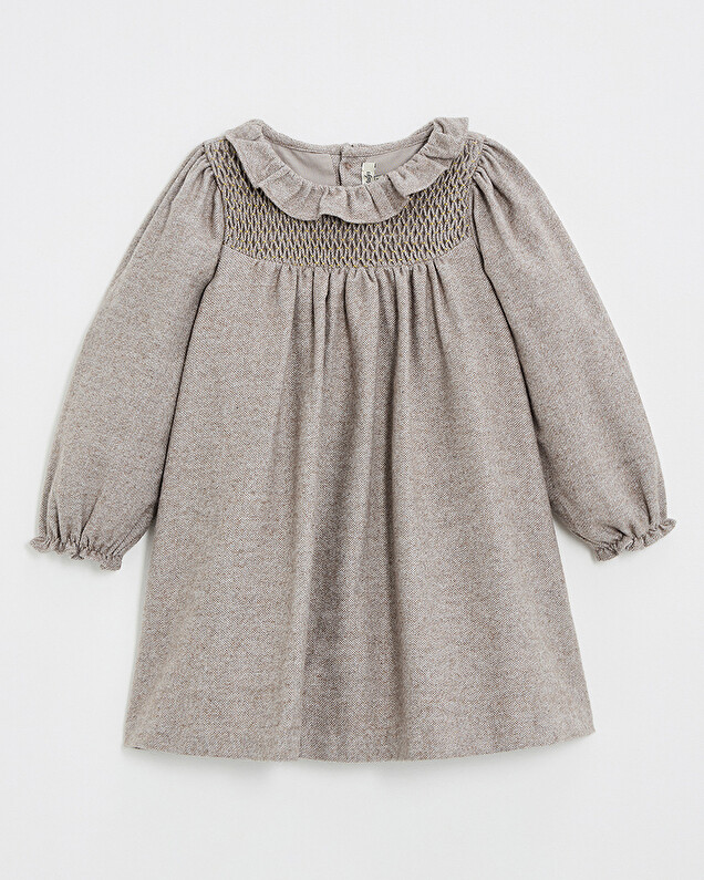 Long sleeve flannel dress Beige color  Natalys