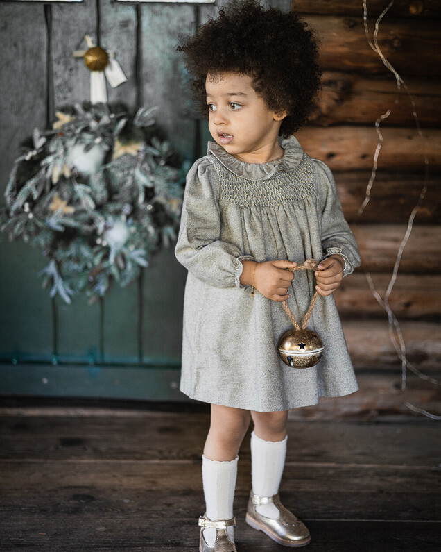 Long sleeve flannel dress Beige color  Natalys