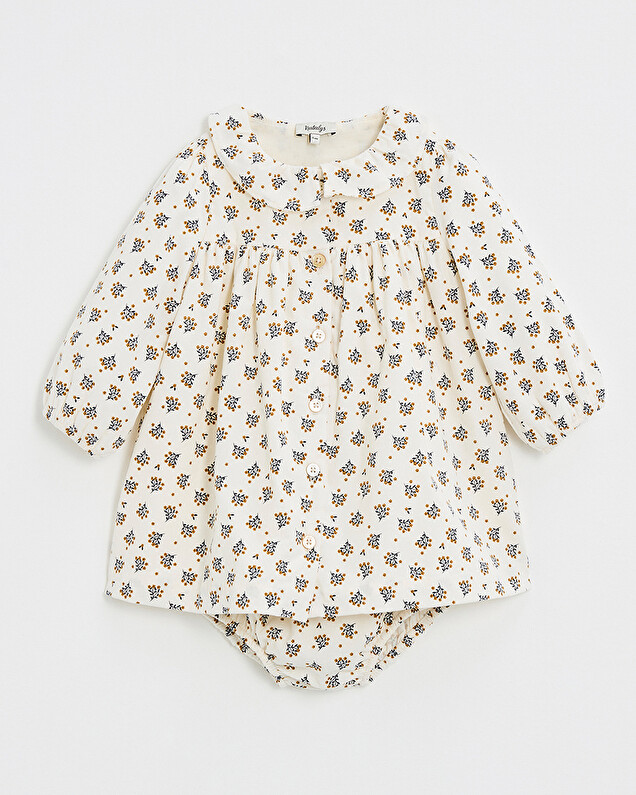 Long sleeve velvet dress Gold button print  Natalys