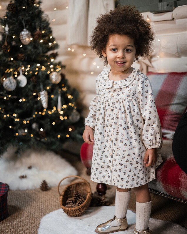 Long sleeve velvet dress Gold button print  Natalys