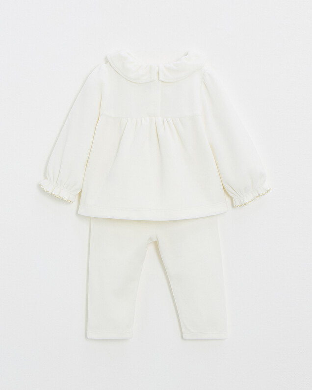 Two-piece pajamas in smocked velvet Ecru color  Natalys