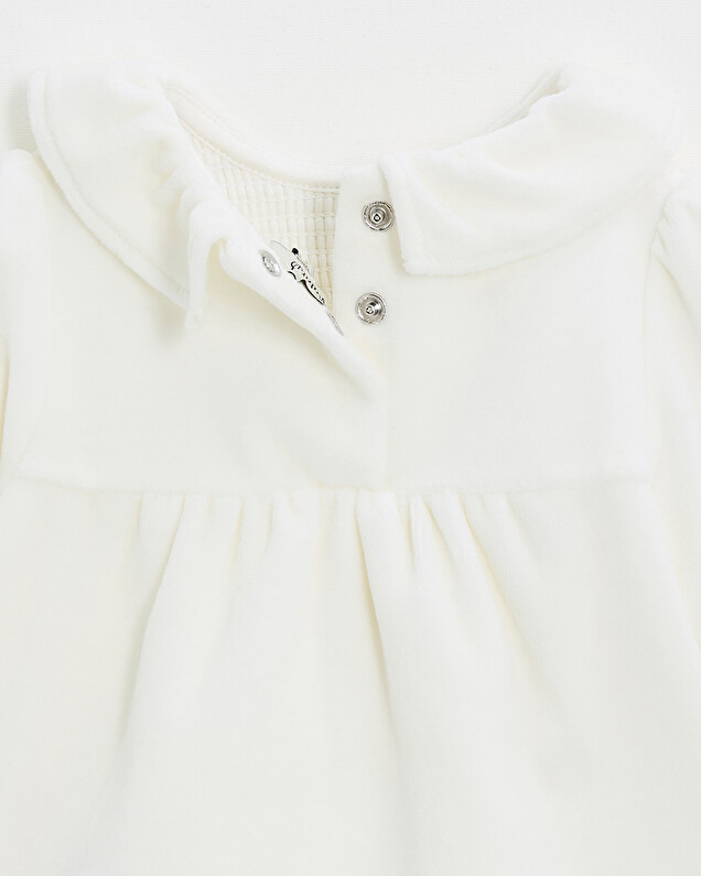 Two-piece pajamas in smocked velvet Ecru color  Natalys