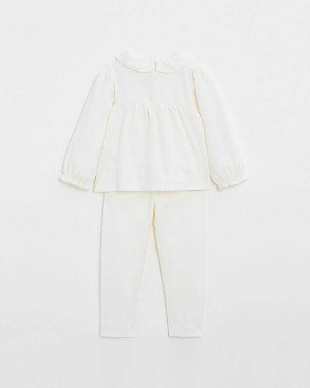 Two-piece pajamas in smocked velvet Ecru color  Natalys