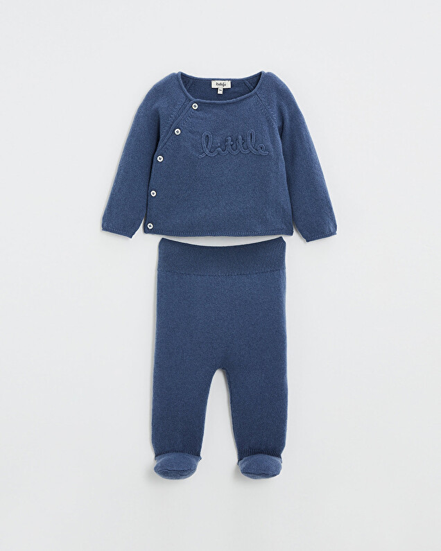 Embroidered Merino wool set Blue color  Natalys