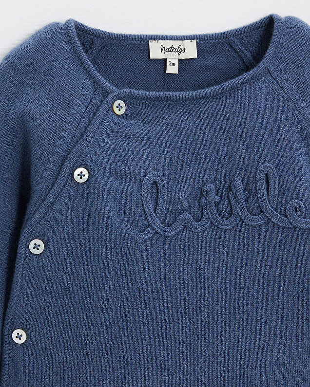 Embroidered Merino wool set Blue color  Natalys