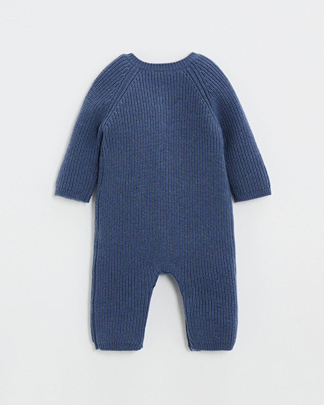 Long footless jumpsuit in Merino wool Blue color  Natalys