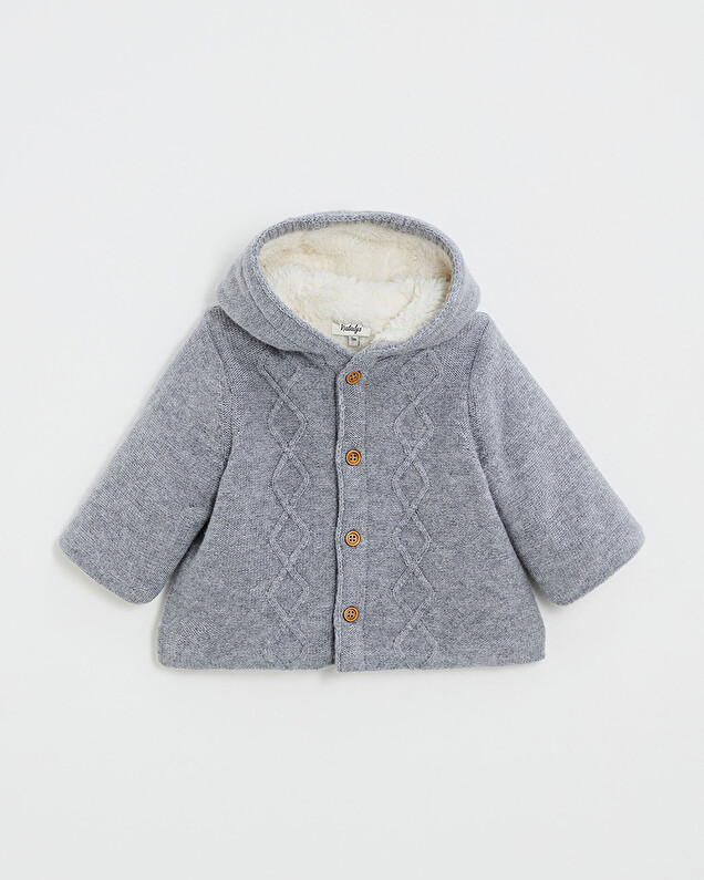 Merino wool hooded jacket Grey color  Natalys