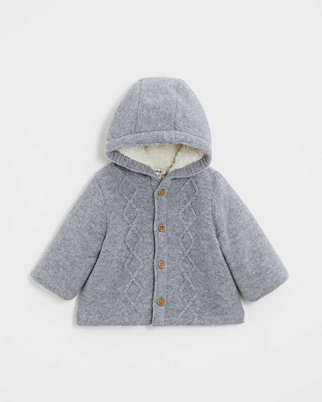 Merino wool hooded jacket Grey color  Natalys