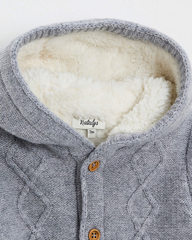 Merino wool hooded jacket Grey color  Natalys