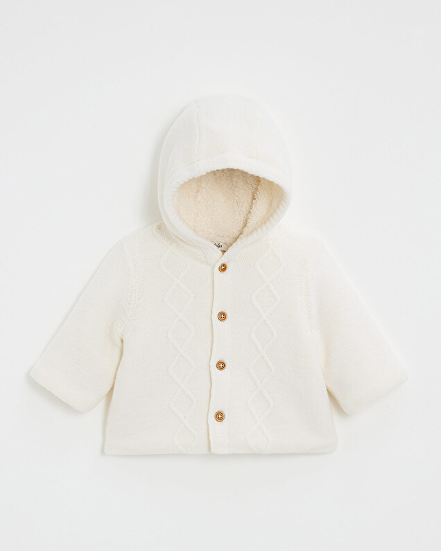 Merino wool hooded jacket Ecru color  Natalys