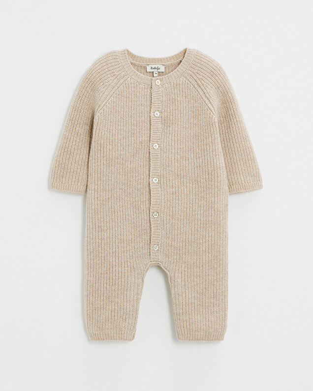 Long footless jumpsuit in Merino wool Color Beige  Natalys