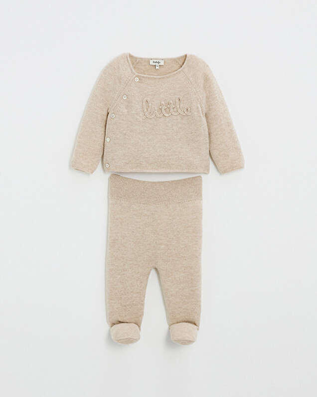 Embroidered Merino wool set Color Beige  Natalys