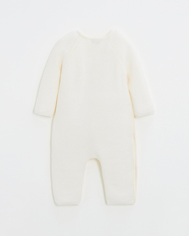 Long footless jumpsuit in Merino wool Ecru color  Natalys
