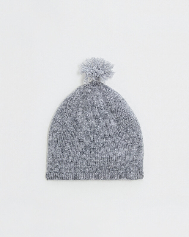 Merino wool pom pom hat Grey color  Natalys