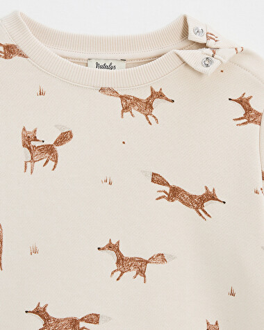 Printed fleece sweatshirt Fox print  Natalys