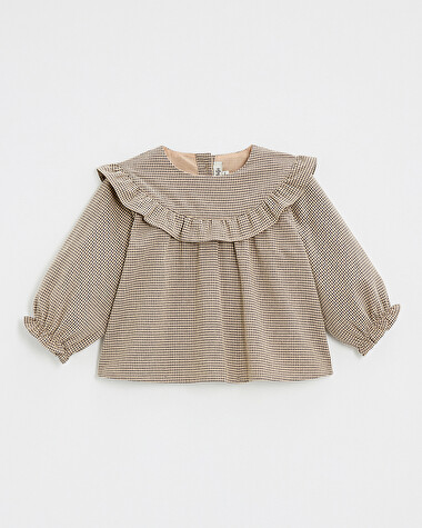 Gingham blouse Anthracite grey/beige color  Natalys