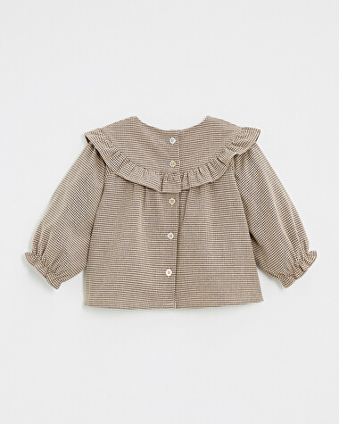 Gingham blouse Anthracite grey/beige color  Natalys