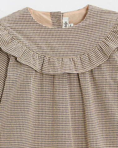 Gingham blouse Anthracite grey/beige color  Natalys