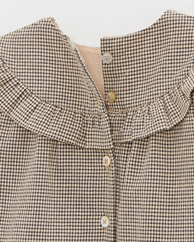Gingham blouse Anthracite grey/beige color  Natalys